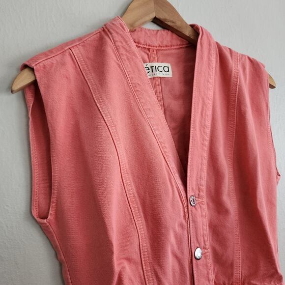 Etica Anthropologie Camden Denim Jumpsuit Coral Wide Leg Utility Small NWT - Picture 11 of 15